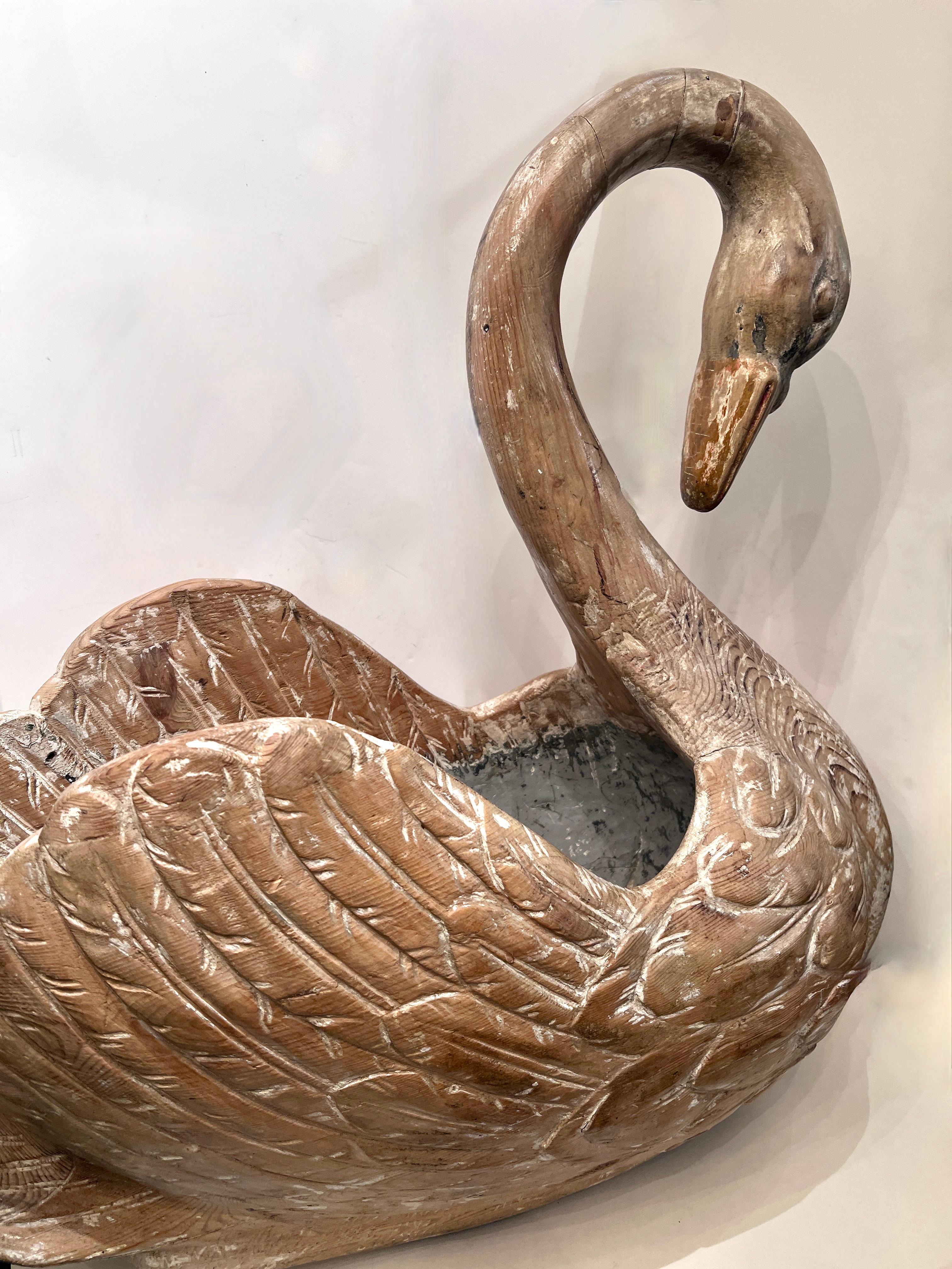 Hand-Carved Hand Carved 19th Century Swan Jardiniere or Cachepot For Sale