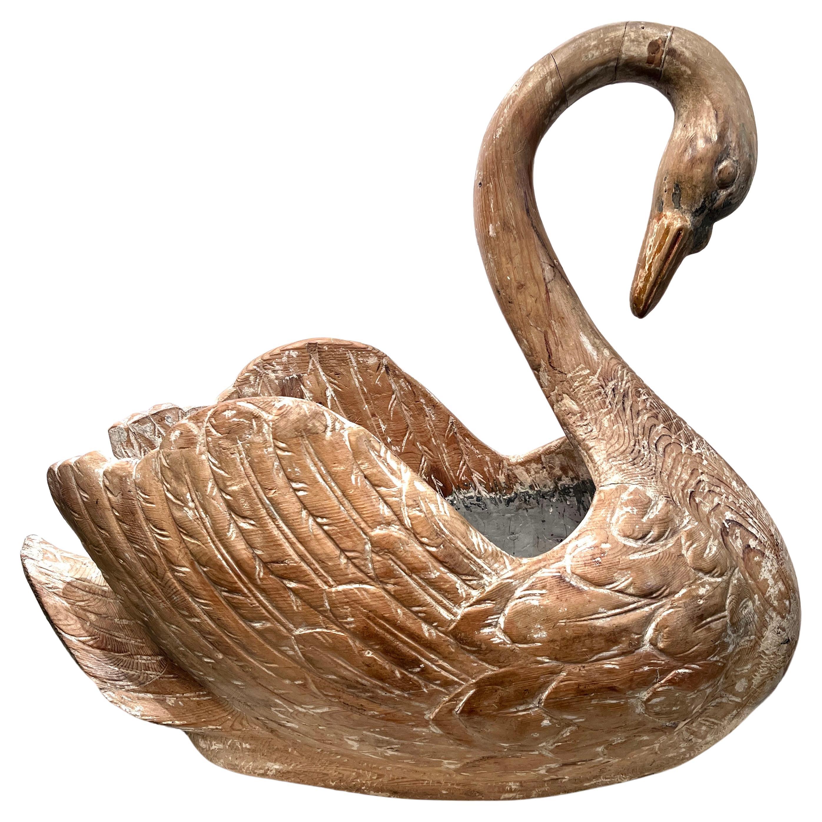 Hand Carved 19th Century Swan Jardiniere or Cachepot For Sale