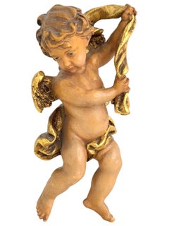 Hand Carved 20th Century Wooden Cherub Angel Anri Vintage, Italy