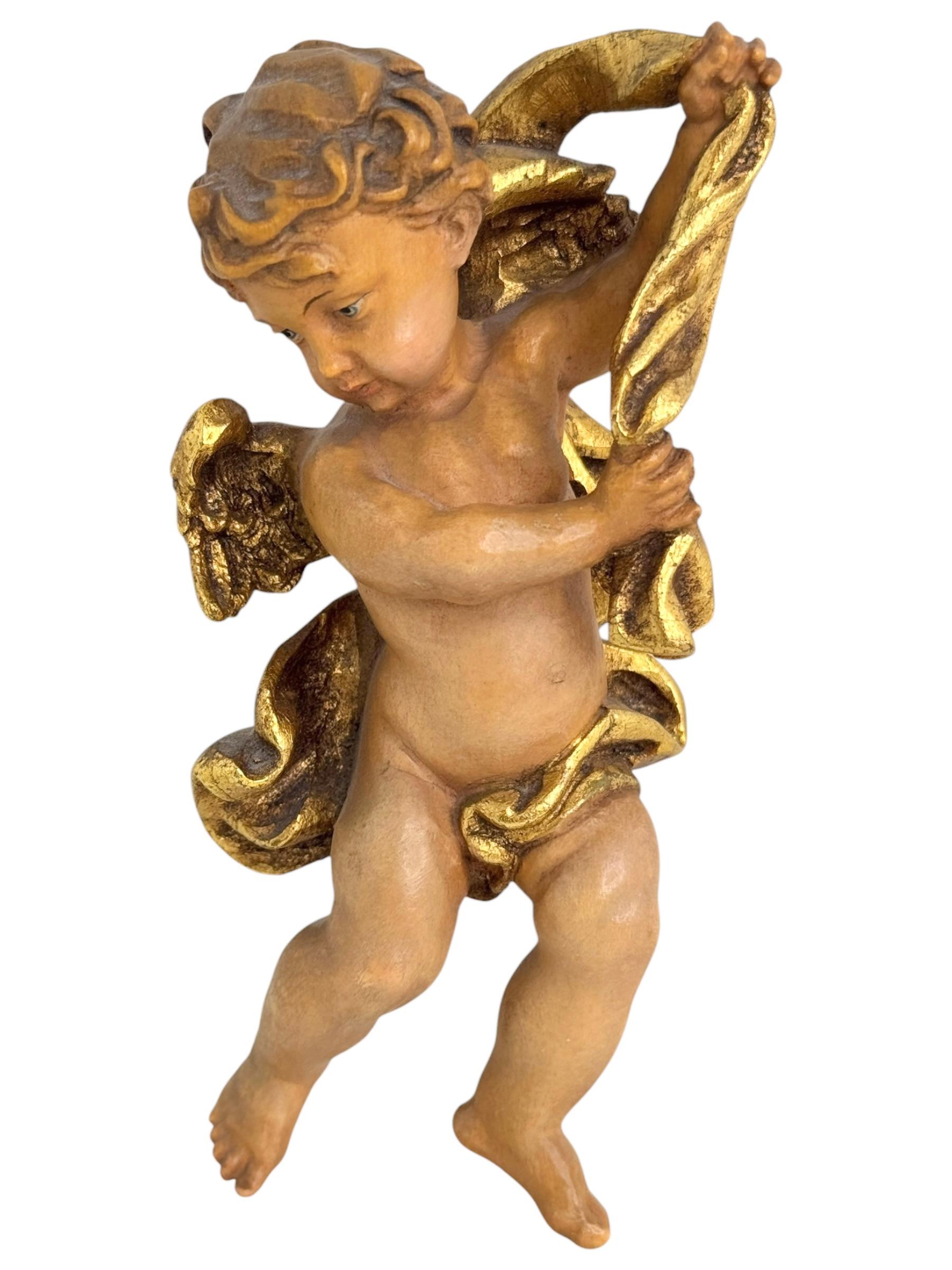 Handgeschnitzter hölzerner Cherub-Engel Anri aus dem 20. Jahrhundert, Vintage, Italien (Barock) im Angebot