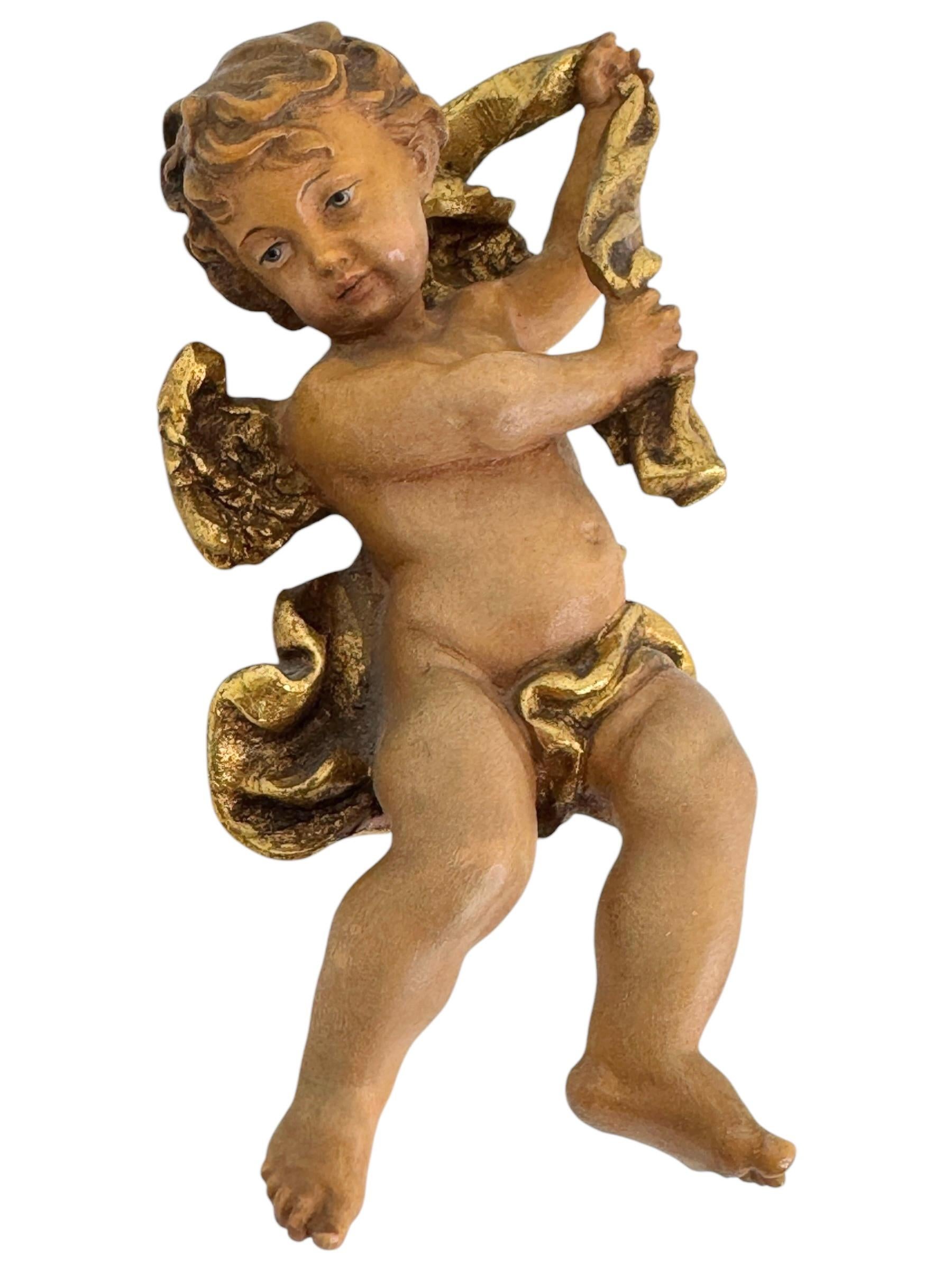 Handgeschnitzter hölzerner Cherub-Engel Anri aus dem 20. Jahrhundert, Vintage, Italien im Zustand „Gut“ im Angebot in Nuernberg, DE