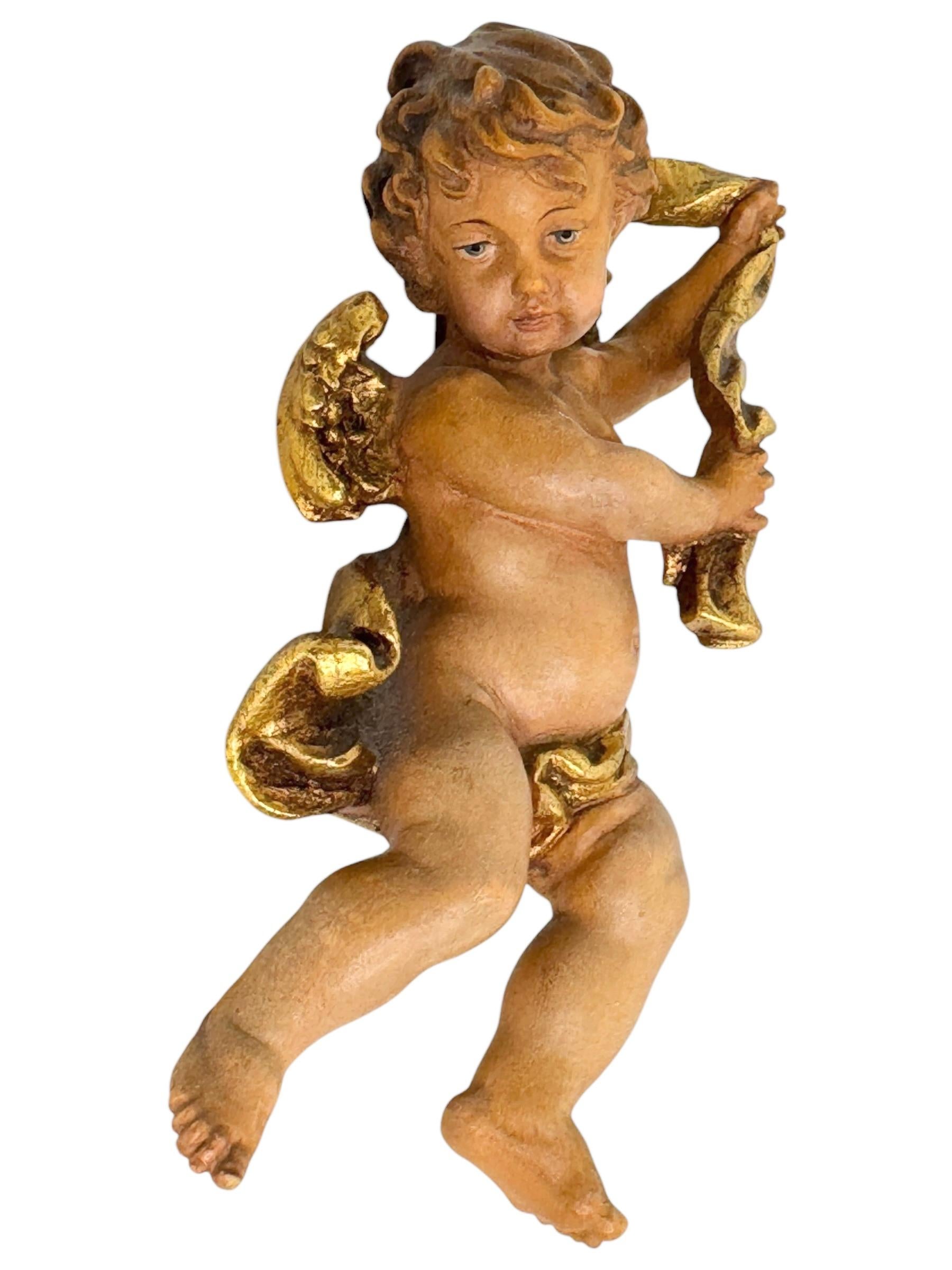 Hand Carved 20th Century Wooden Cherub Angel Anri Vintage, Italy