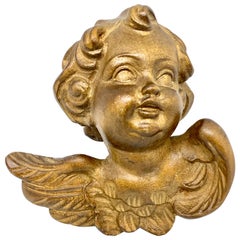 Hand Carved 20th Century Wooden Cherub Angel Head Vintage, German