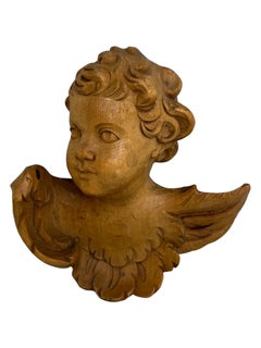 Hand Carved 20th Century Wooden Cherub Angel Head Vintage, German