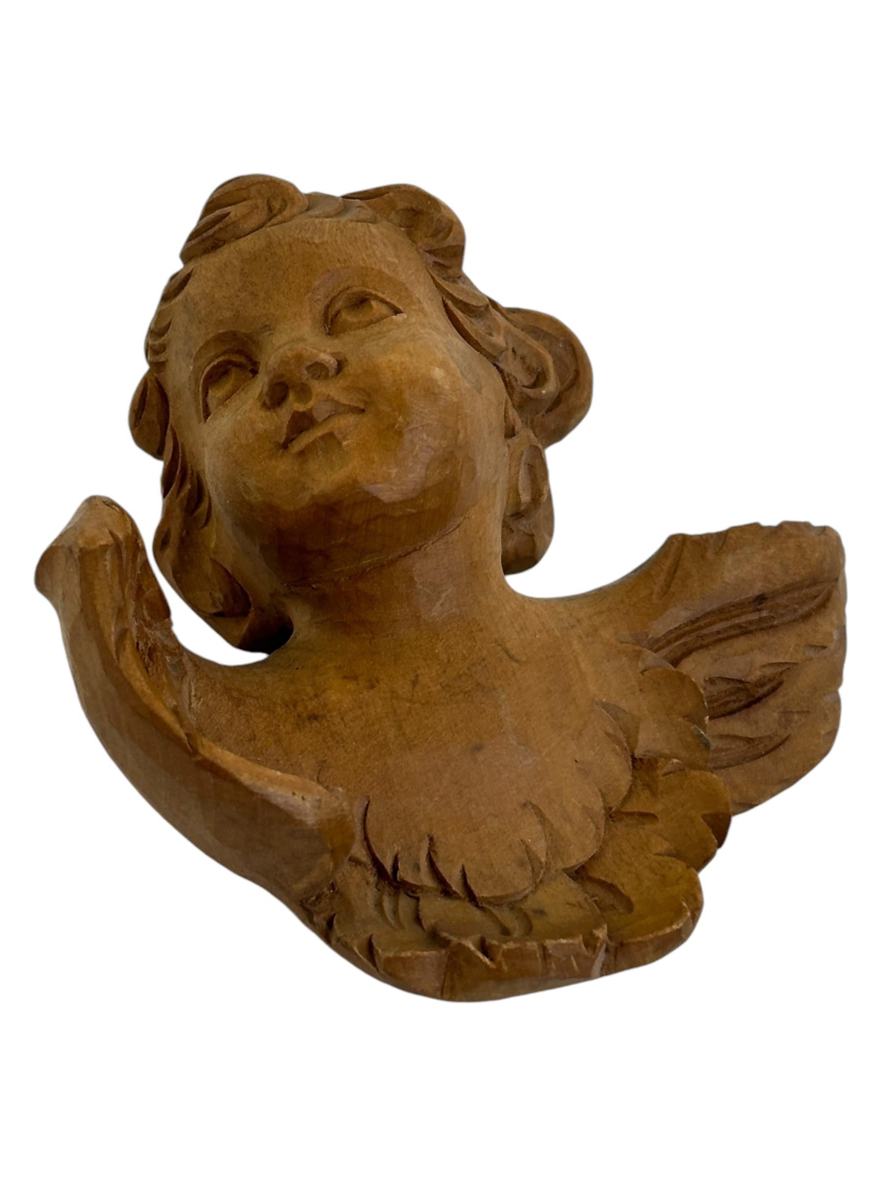 Handgeschnitzter hölzerner Cherub-Engelkopf aus dem 20. Jahrhundert, Vintage, Deutsch im Angebot 1