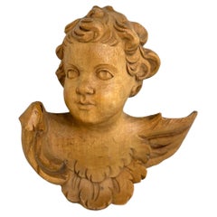 Hand Carved 20th Century Wooden Cherub Angel Head Vintage, German