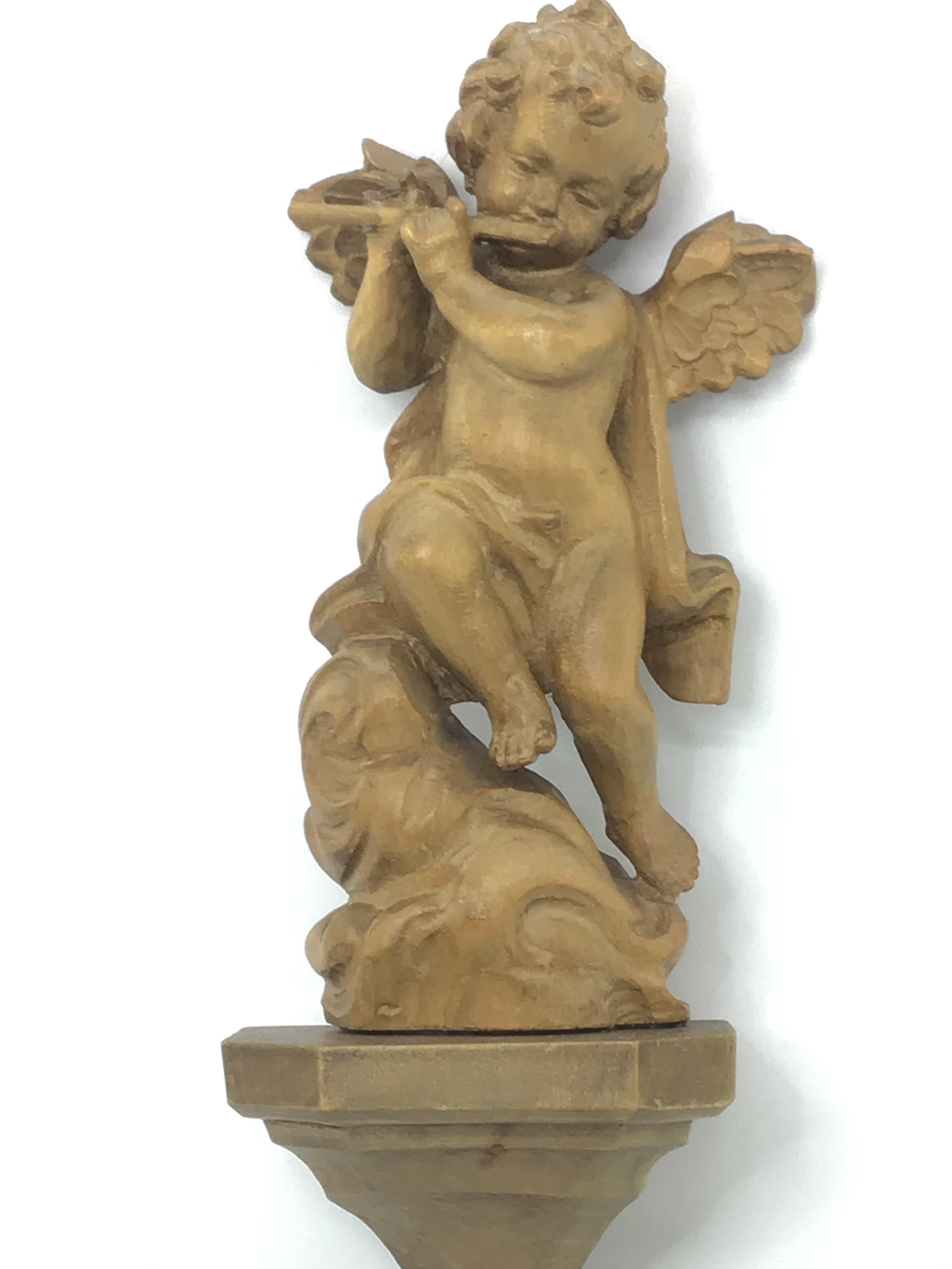 Angel Wall Sculpture  Angel with  Flute Wooden Sculpture