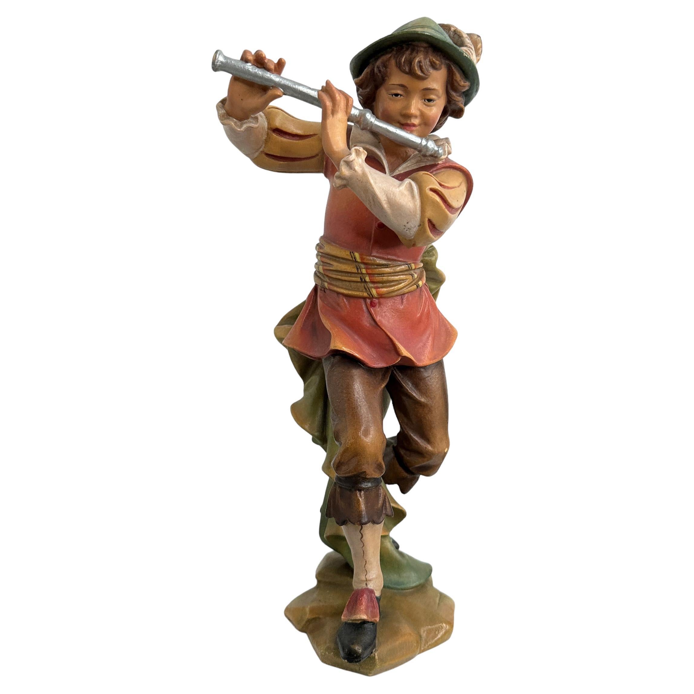 Hand Carved 20th Century Wooden Musician Figure by ANRI, Italy For Sale