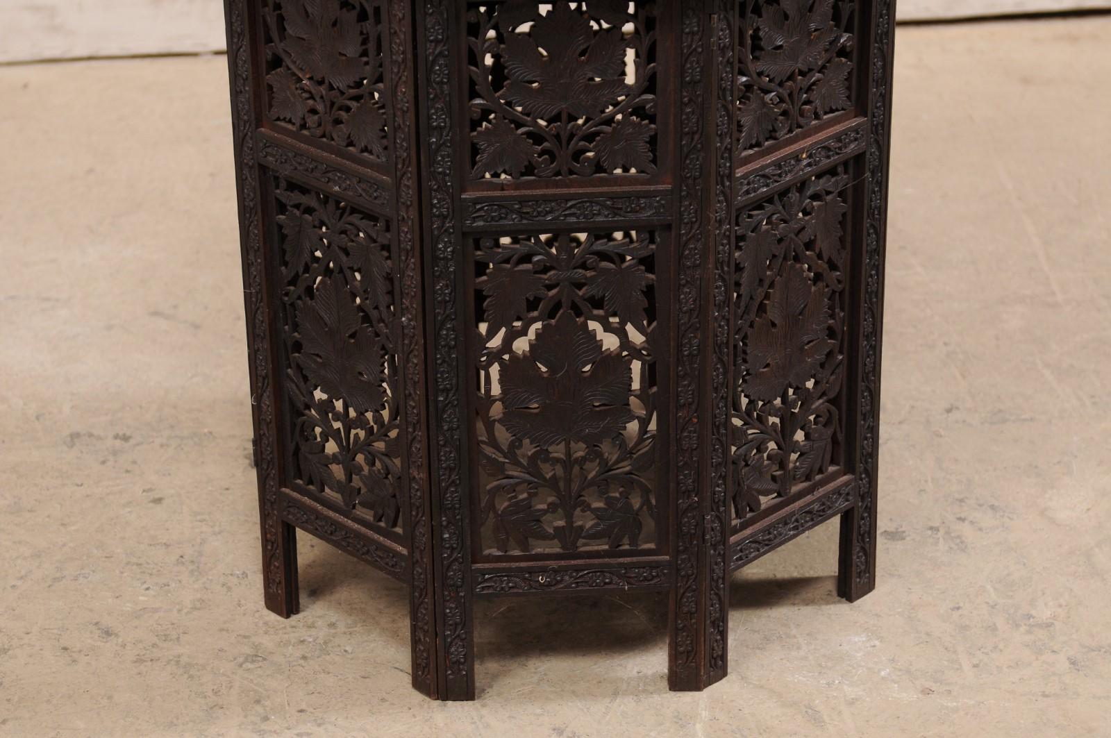 Hand-Carved Hand Carved Round Anglo-Indian Tea or Side Table, Vining Foliage Motif