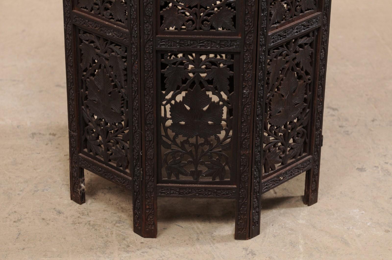 Wood Hand Carved Round Anglo-Indian Tea or Side Table, Vining Foliage Motif
