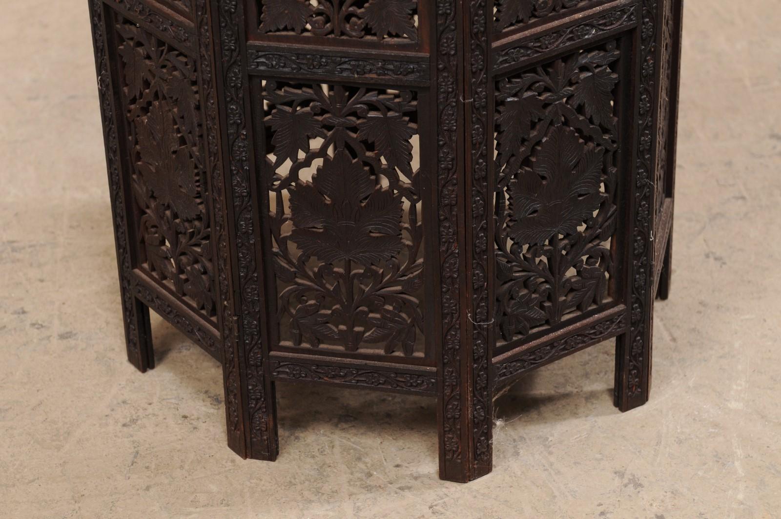 Hand Carved Round Anglo-Indian Tea or Side Table, Vining Foliage Motif 3