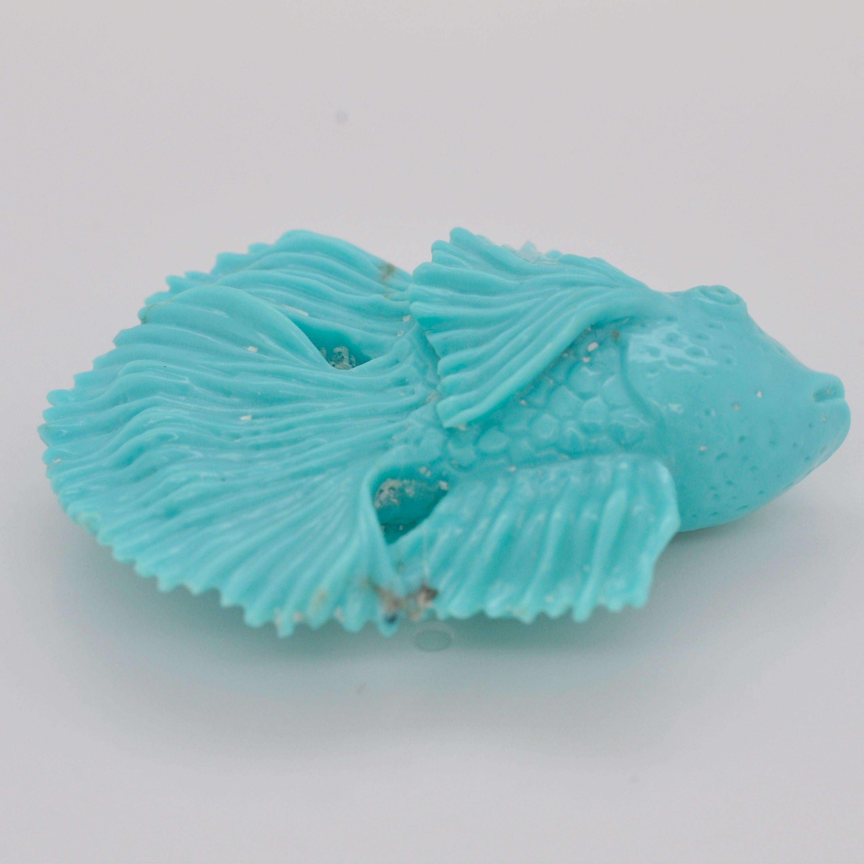 Hand Carved 42.23 Carats Natural Arizona Turquoise Fish Loose Gemstone For Sale 2