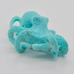 Hand Carved 31.81 Carat Natural Arizona Turquoise Octopus Carving Pendant Brooch