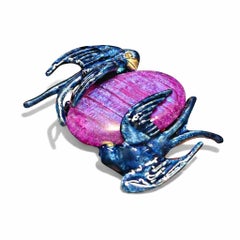 Hand-Carved 33ct Purple Moonstone Ring In 960 Silver With Hot Enamel