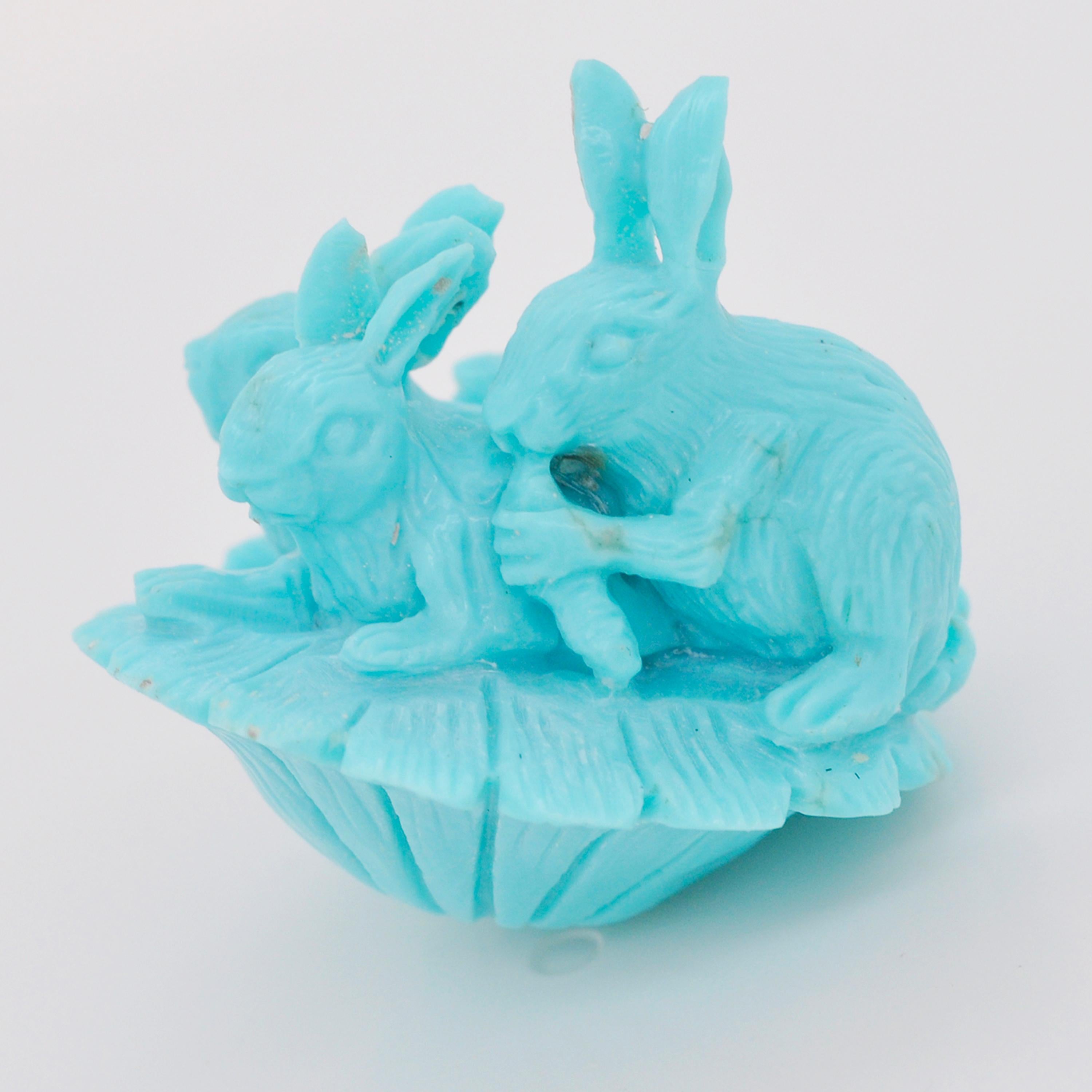 Hand-Carved 34.97 Carats Natural Arizona Turquoise Rabbit Loose Gemstone For Sale 2