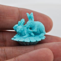 Hand-Carved 34.97 Carats Natural Arizona Turquoise Rabbit Loose Gemstone