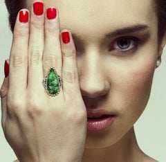 Hand Carved 3.9 Carat Jade Diamond Ring