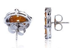 Carved 4.35 Carat Brown Jade Diamond Stud Earrings