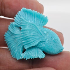 Hand Carved 50.14 Carats Natural Arizona Turquoise Siamese Fish Loose Gemstone