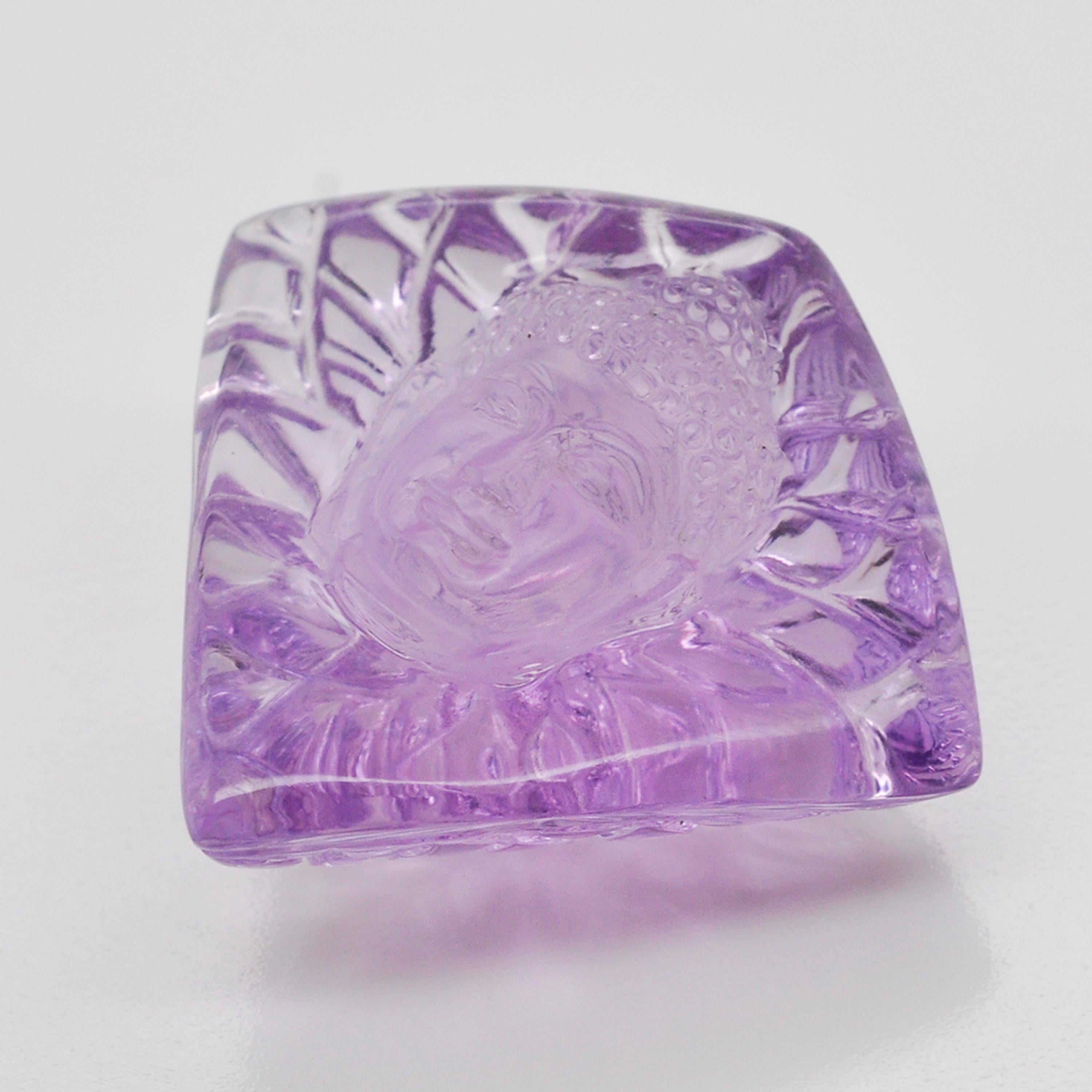 Women's or Men's Hand-carved 51.01 Carat Buddha Face Brazilian Lavender Amethyst Loose Gemstone For Sale