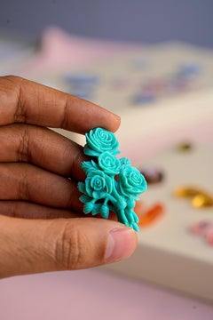 Hand-Carved 54.41 Carats Natural Arizona Turquoise Bouquet Loose Gemstone
