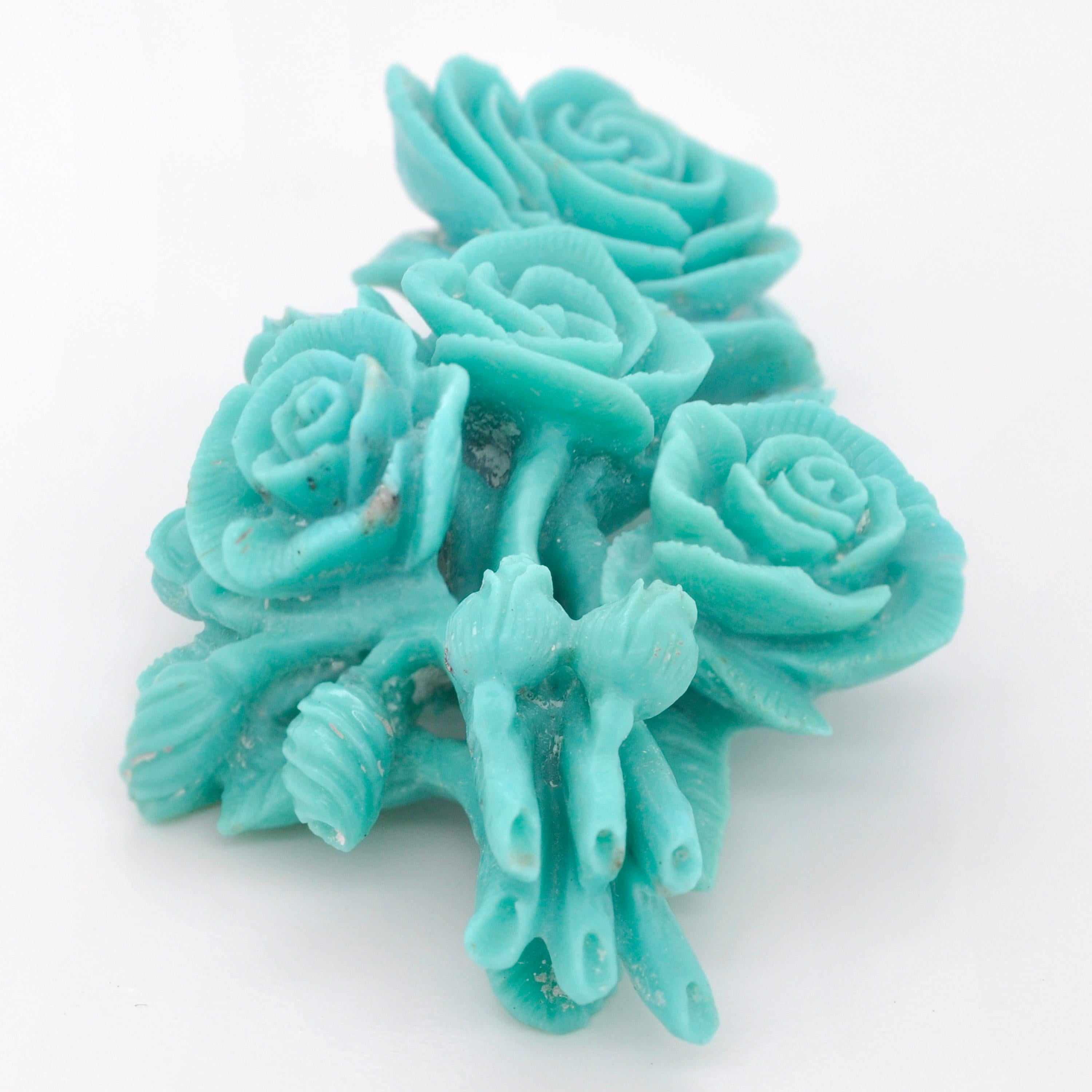 Contemporary Hand-Carved 54.41 Carats Natural Arizona Turquoise Bouquet Loose Gemstone For Sale