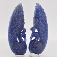 Hand-carved 75.93 Carats Natural Blue Sapphire Peacock Loose Gemstones Carving