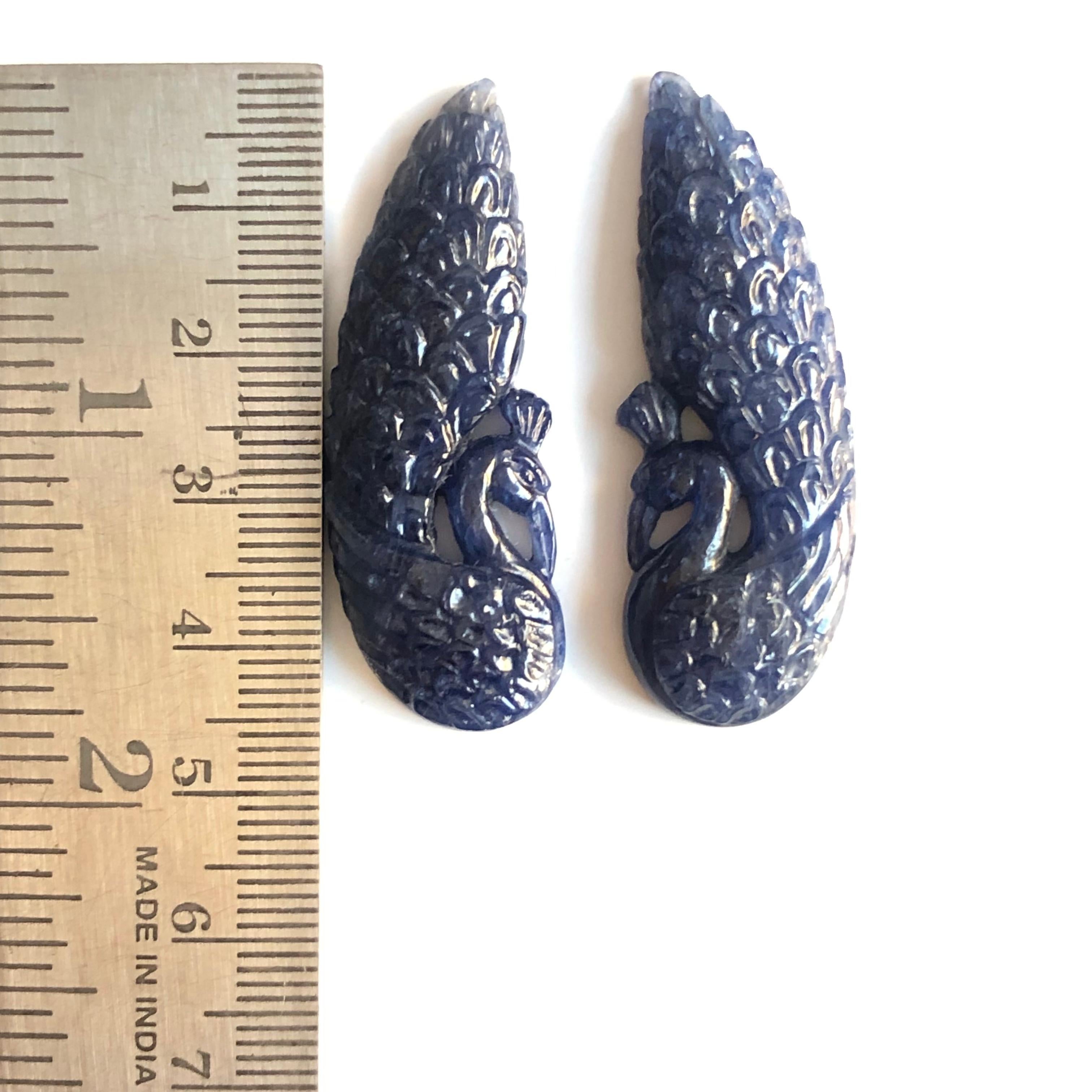 Women's Hand-carved 75.93 Carats Natural Blue Sapphire Peacock Loose Gemstones Carving For Sale