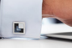 Hand-Carved Abstract Design Square Agate Cameo 925 Sterling Silver Cufflinks