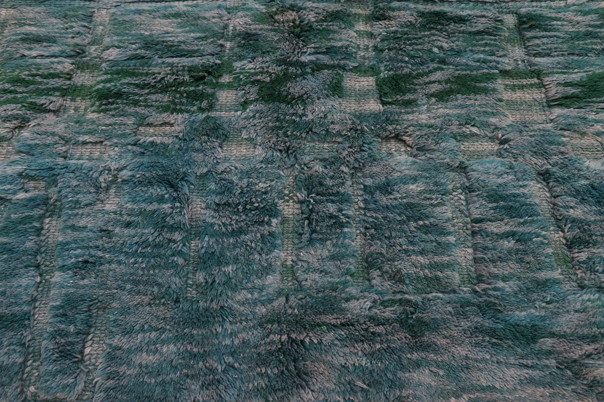 Hand-Knotted Hand-Carved Abstract Moroccan Rug, Opaque Gouache Meets Earth-Tone Elegance For Sale