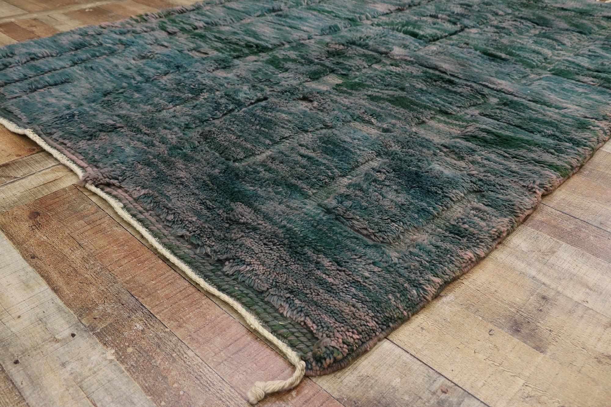Contemporary Hand-Carved Abstract Moroccan Rug, Opaque Gouache Meets Earth-Tone Elegance For Sale