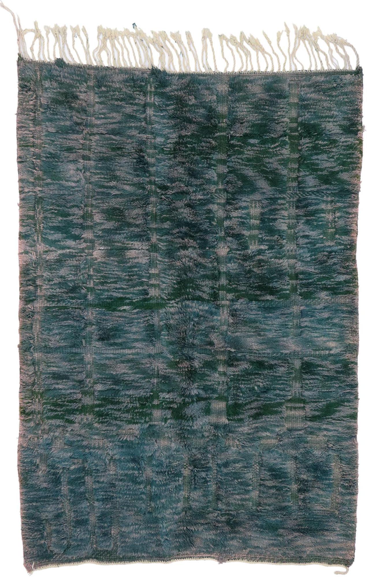 Hand-Carved Abstract Moroccan Rug, Opaque Gouache Meets Earth-Tone Elegance For Sale