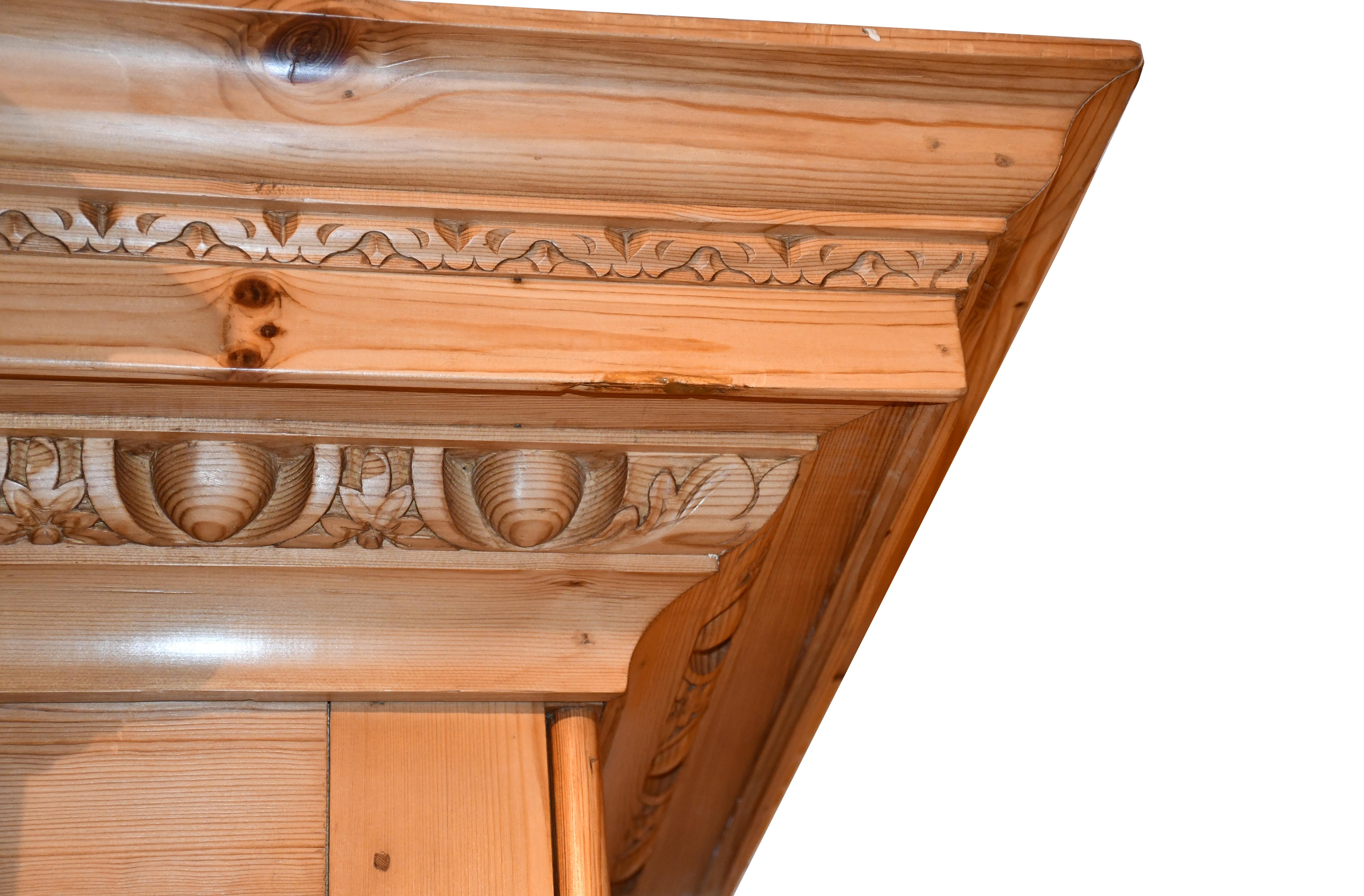 Impressive Hand Carved English Pine Fire Surround & Mantle In Good Condition For Sale In North Salem, NY