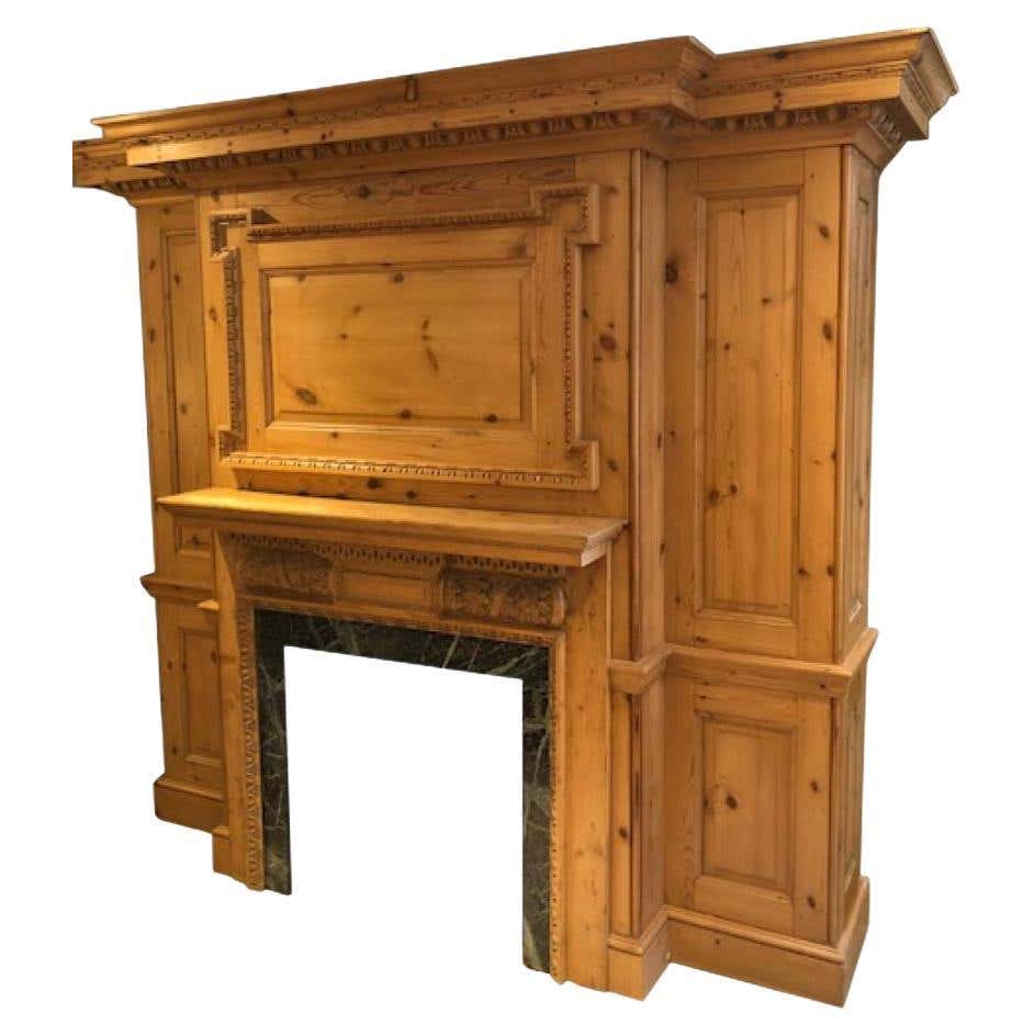 Impressive Hand Carved English Pine Fire Surround And Mantle For Sale Impressive Hand Carved English Pine Fire Surround And Mantle For Sale