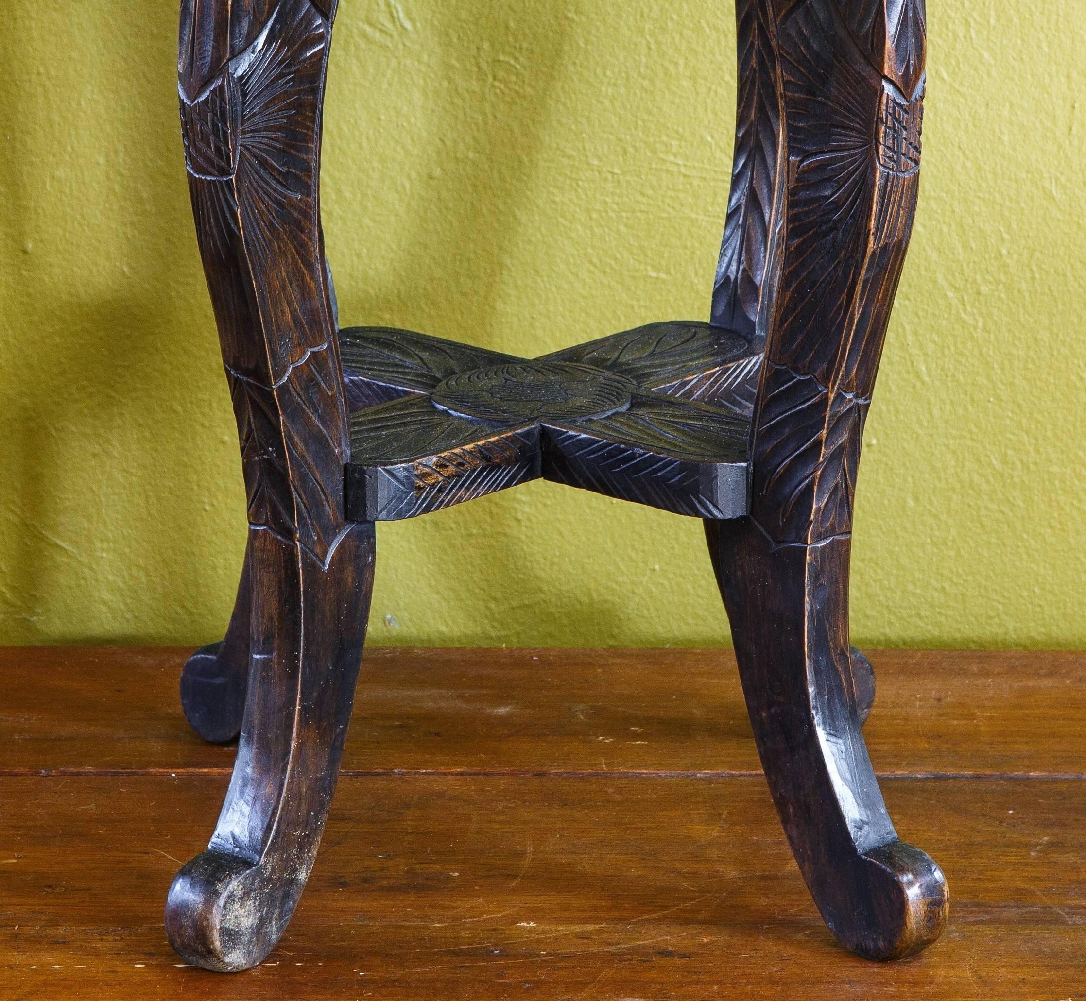 Wood Hand-Carved Aesthetic Movement Floral Design Stool, Table