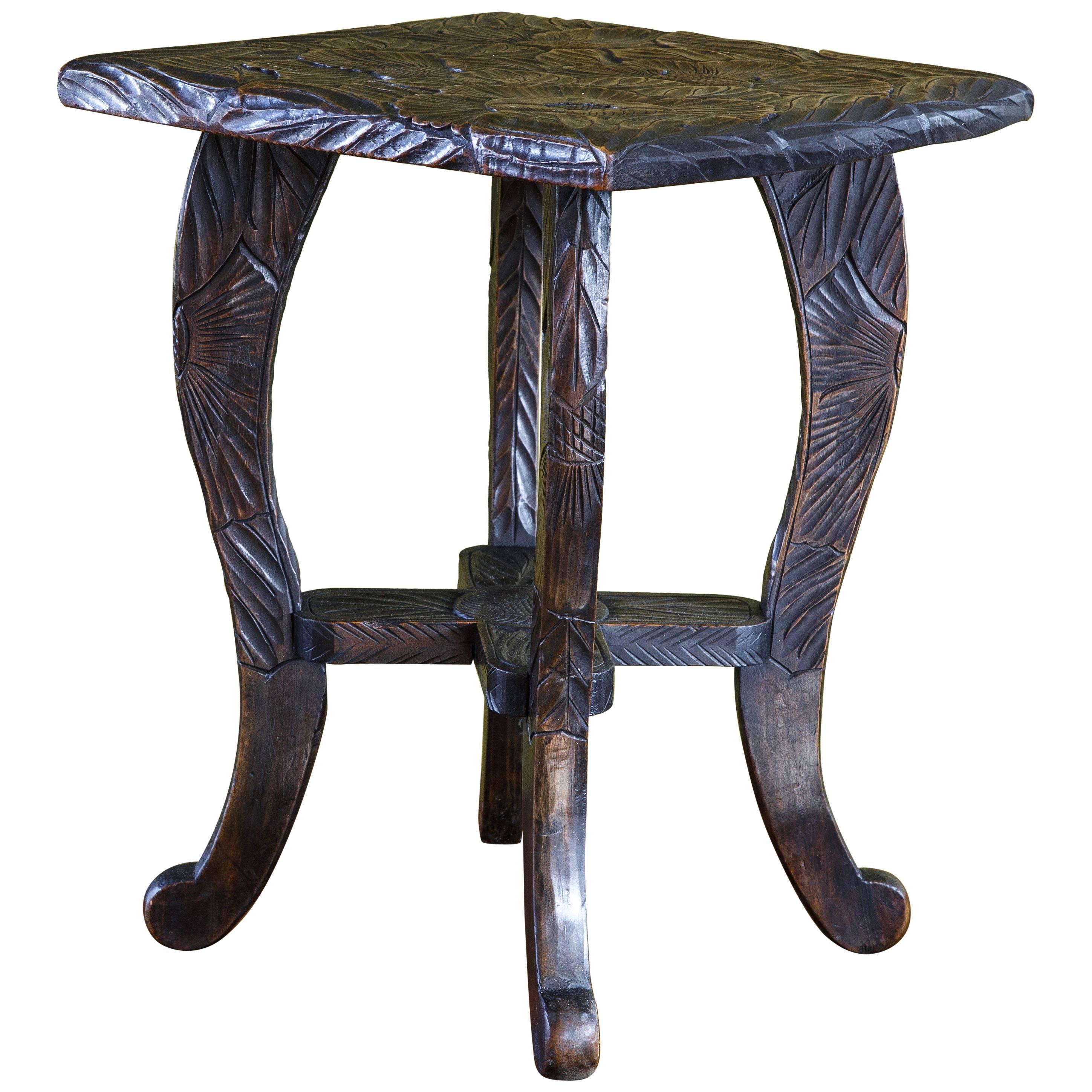 Hand-Carved Aesthetic Movement Floral Design Stool, Table