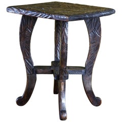 Hand Carved Aesthetic Movement Table/ Stool with Floral Design