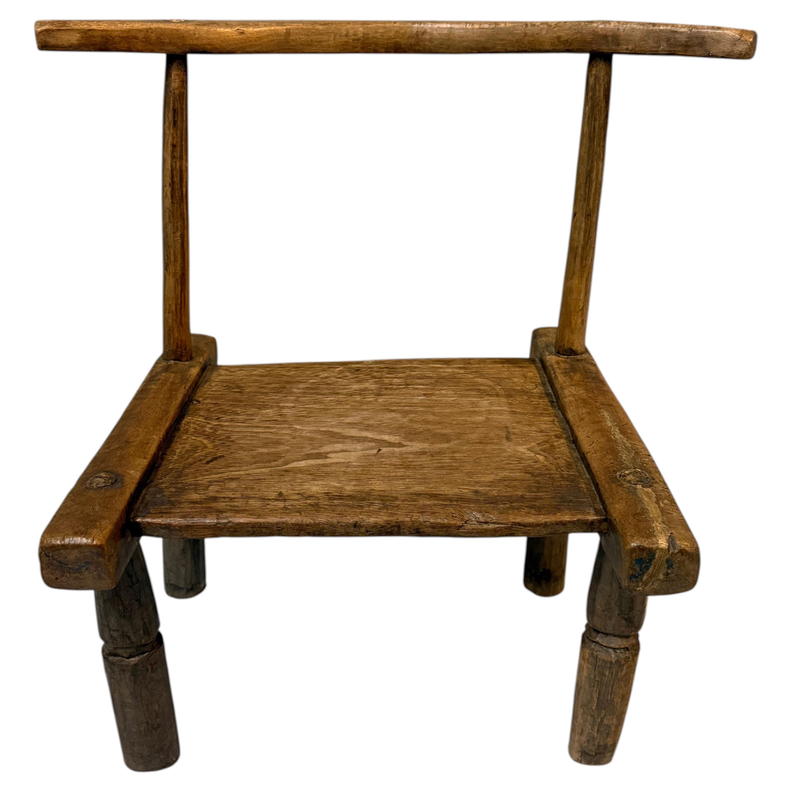 Hand Carved African Baule Tribal Chair, Ivory Coast, Early 20th Century
