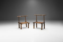 Hand Carved African Baule Tribal Chairs, Ivory Coast, Early 20th century
