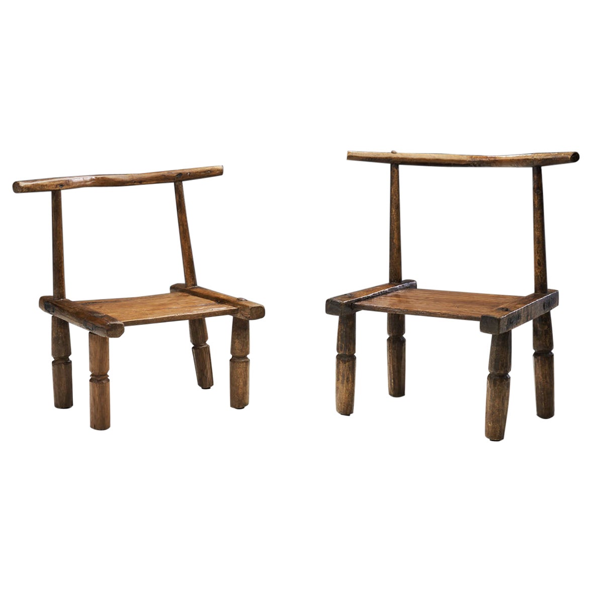 Chaises tribales baoulé africaines sculptées à la main, Côte d'Ivoire, Début du 20e siècle en vente