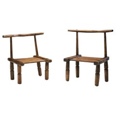 Hand Carved African Baule Tribal Chairs, Ivory Coast, Early 20th century