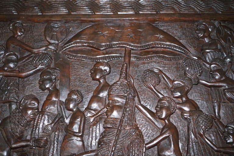 HandCarved African Dining Table with Decorative Benin Figures Matching