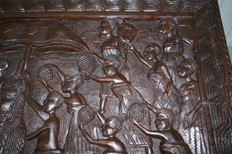 HandCarved African Dining Table with Decorative Benin Figures Matching