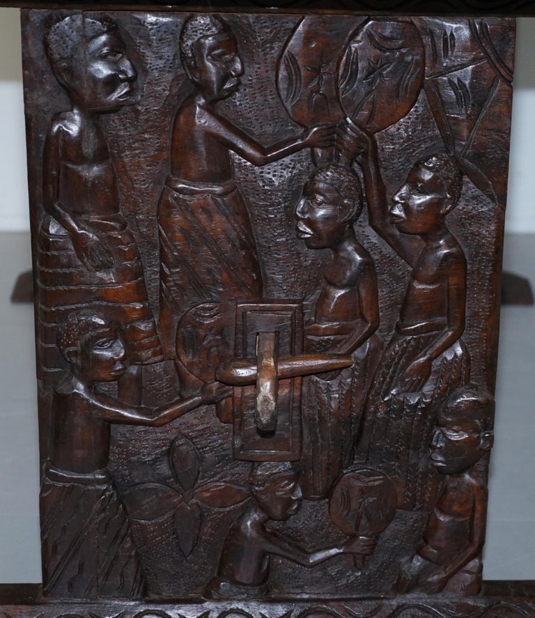 HandCarved African Dining Table with Decorative Benin Figures Matching