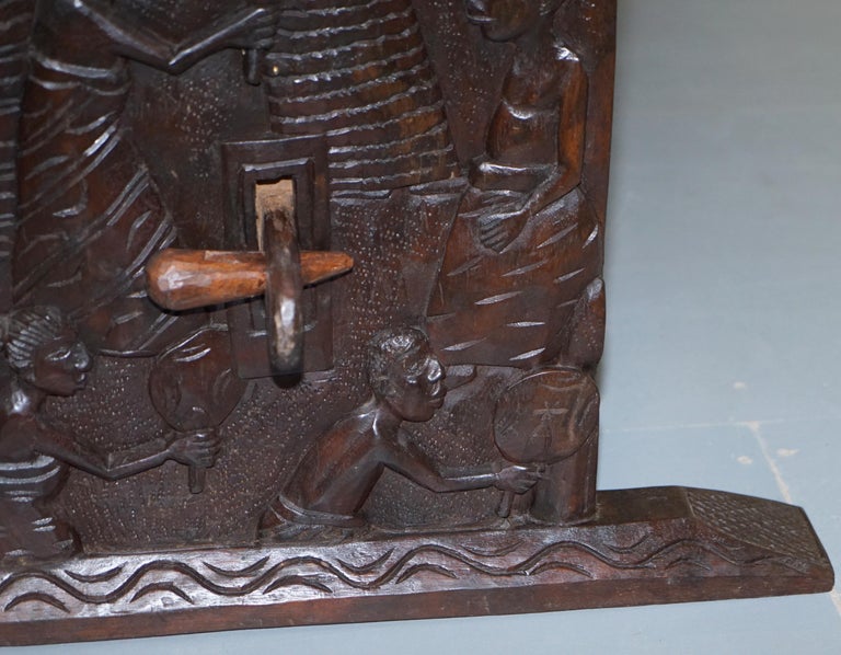 HandCarved African Dining Table with Decorative Benin Figures Matching