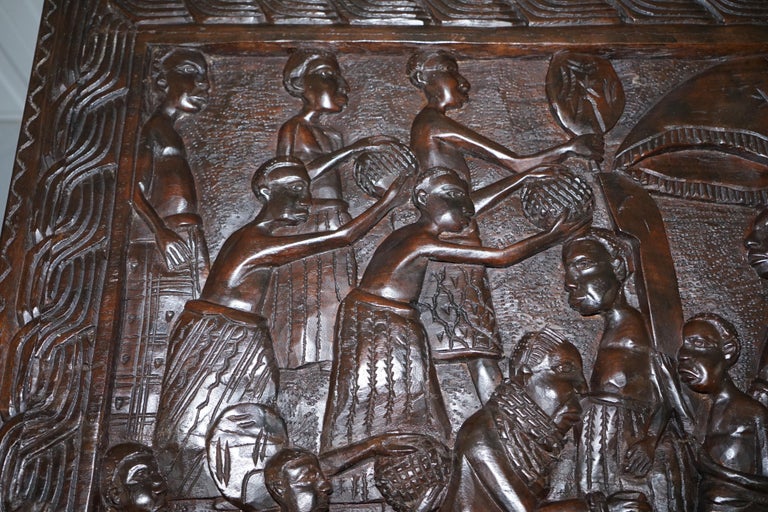 HandCarved African Dining Table with Decorative Benin Figures Matching