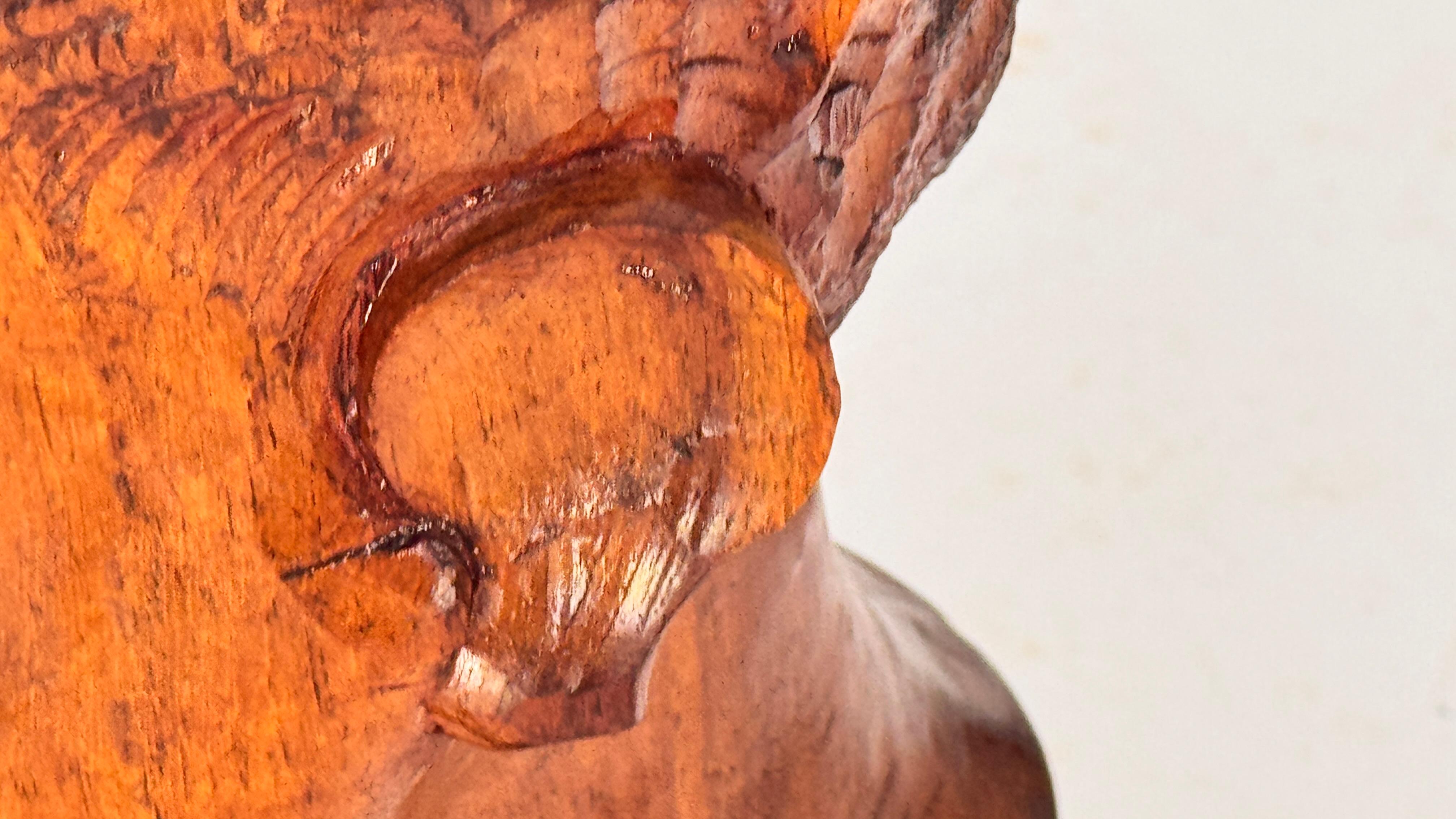 Sculpture tête africaine en bois patiné sculptée à la main - Décoration du milieu du siècle en vente 6