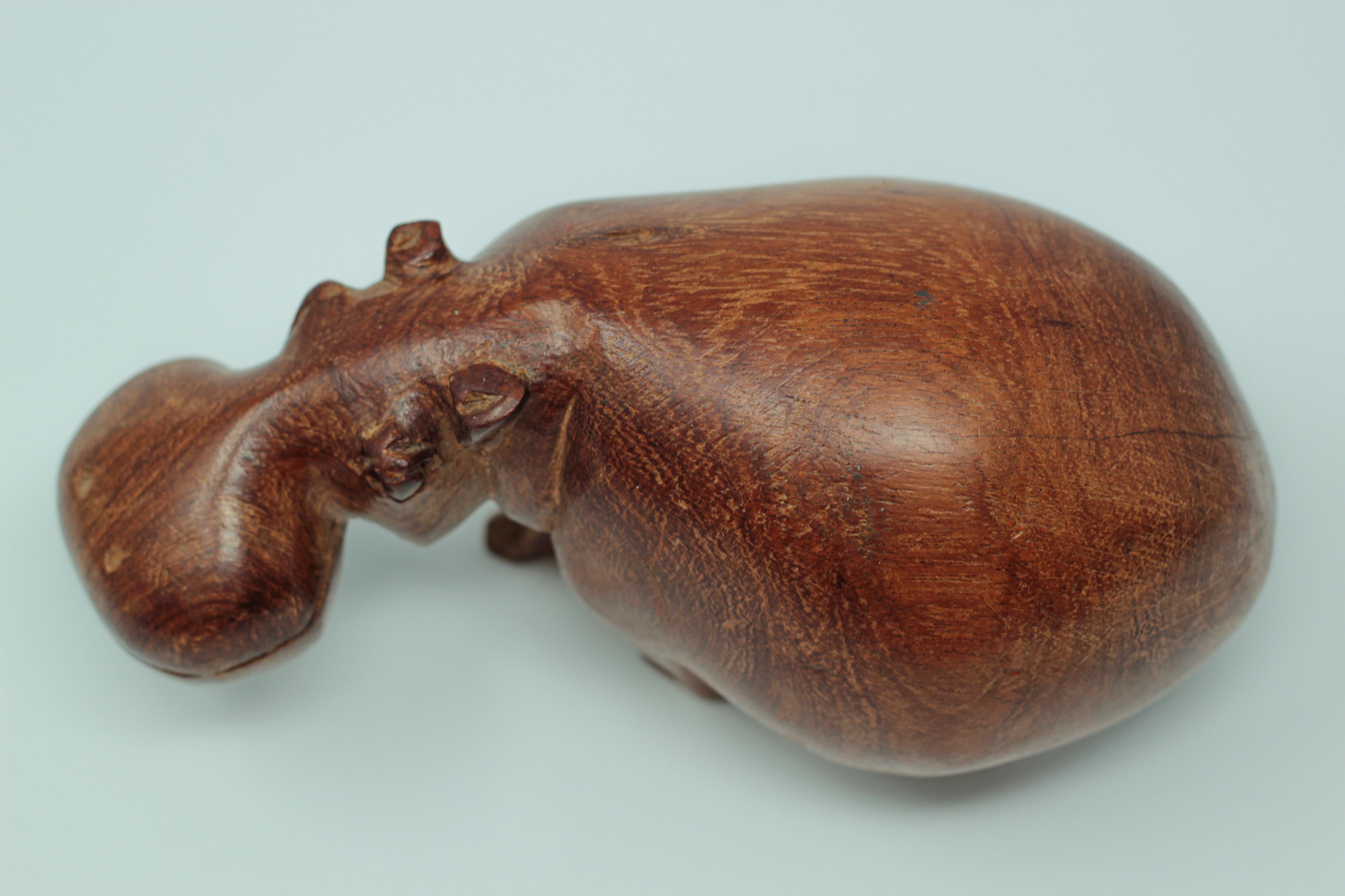 Hand Carved African Hippopotamus Wooden Sculpture 1