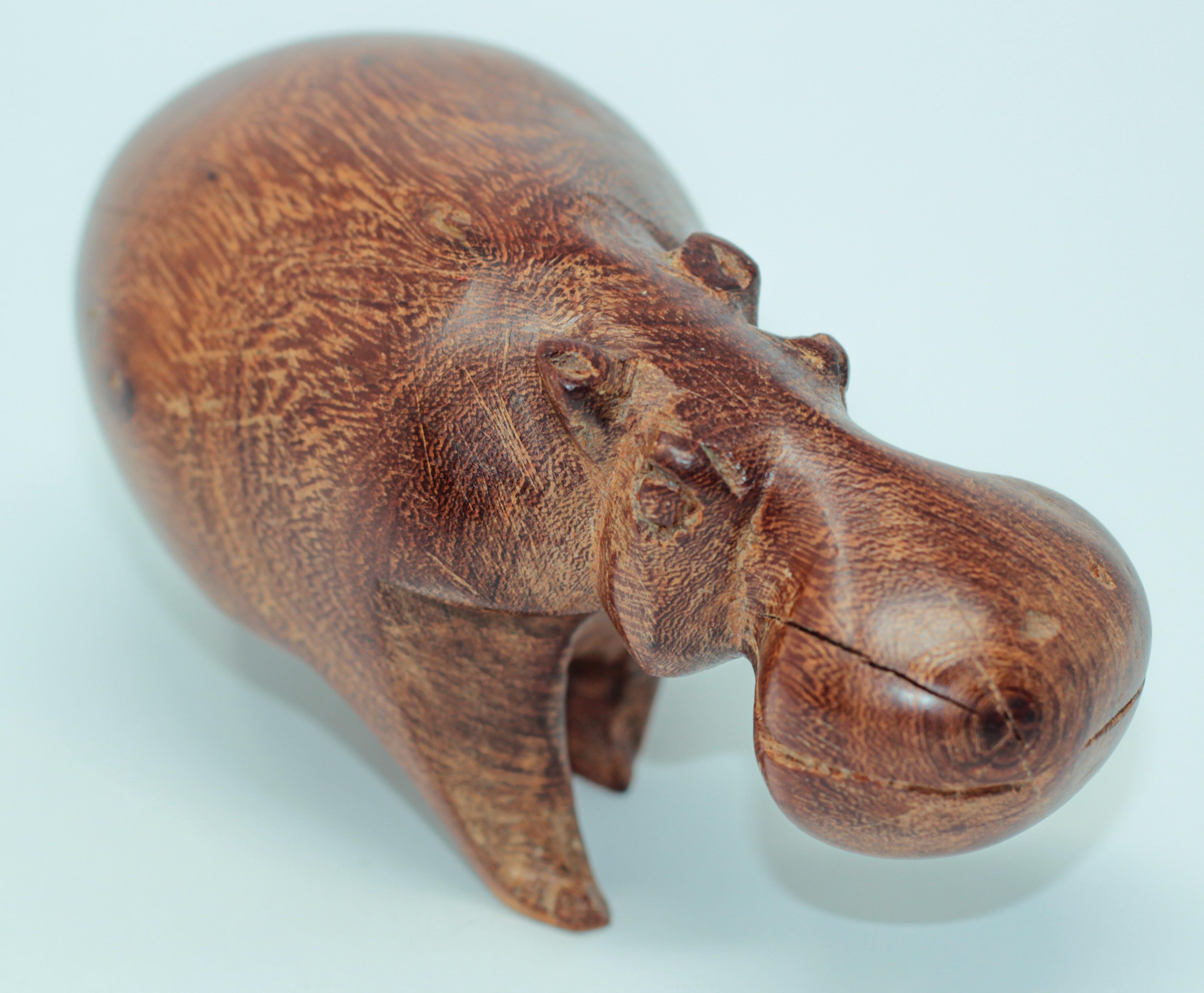 hand carved wooden hippo