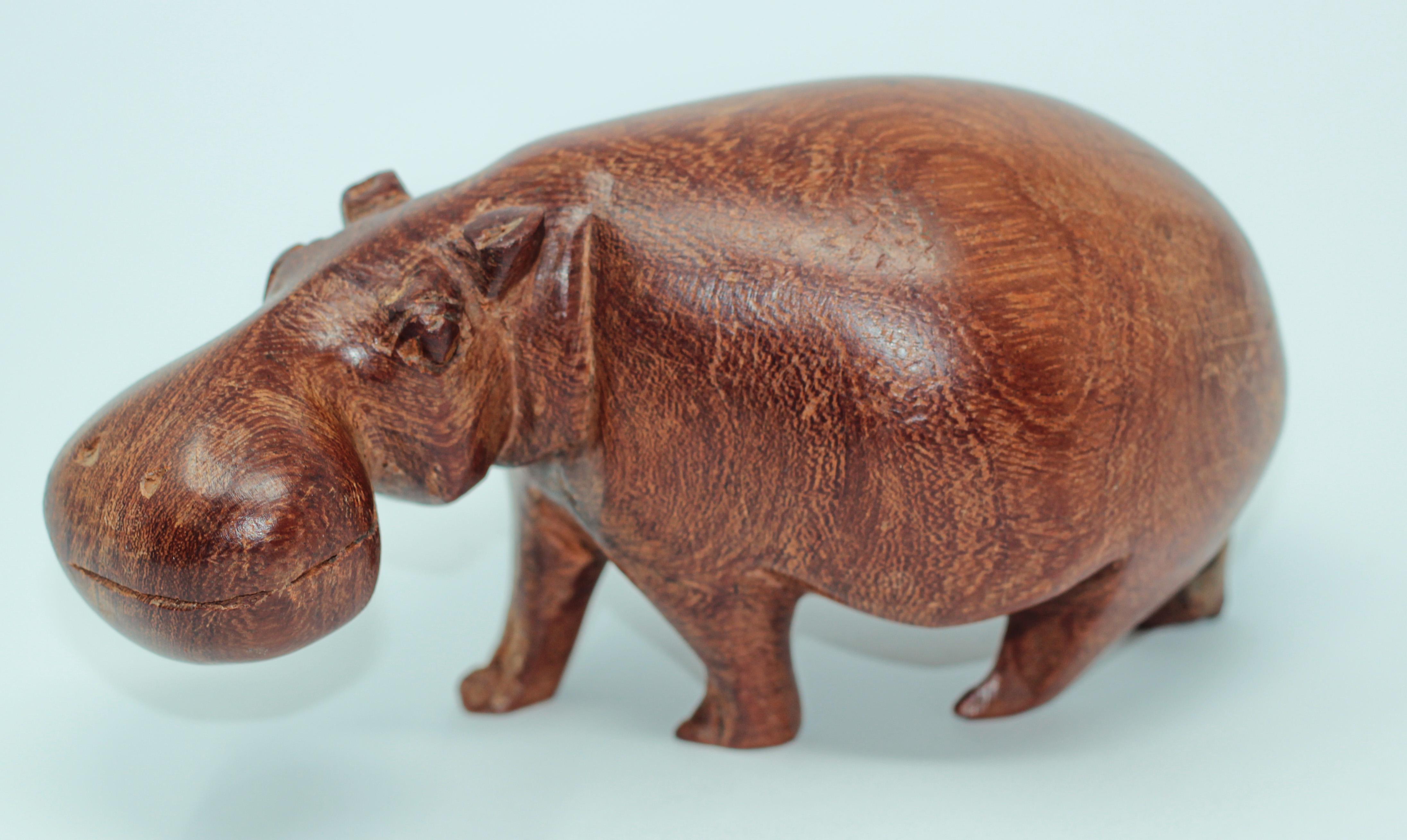 Congolese Hand Carved African Hippopotamus Wooden Sculpture